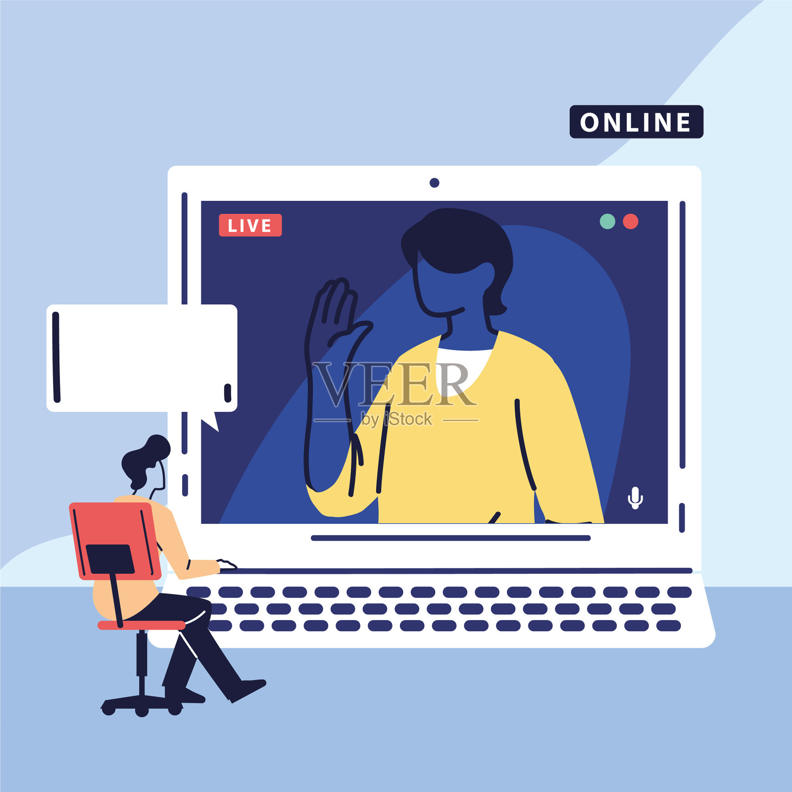 人使用计算机进行虚拟会议插画图片素材