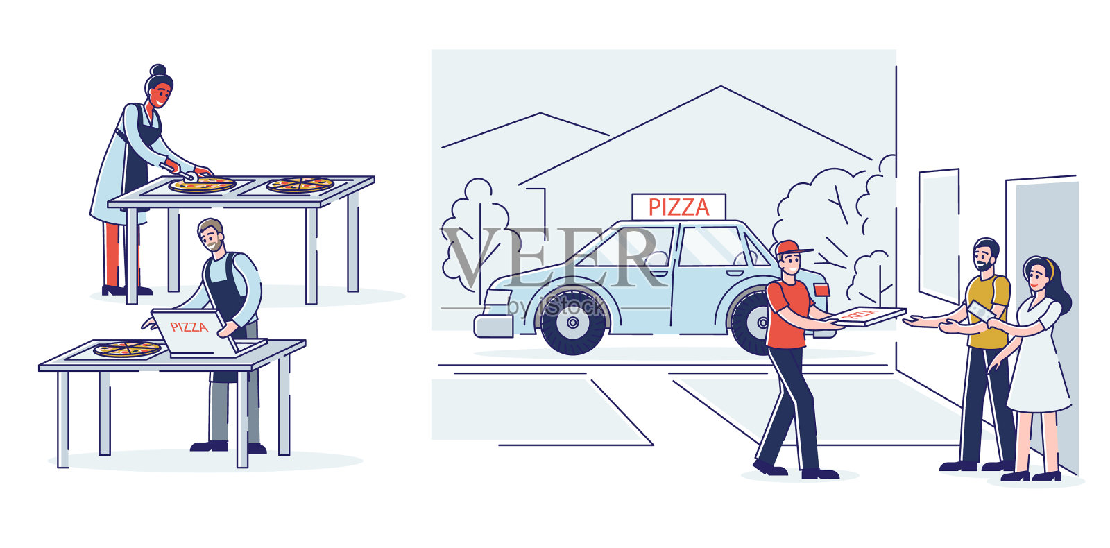 披萨配送流程切片包装及设计元素图片
