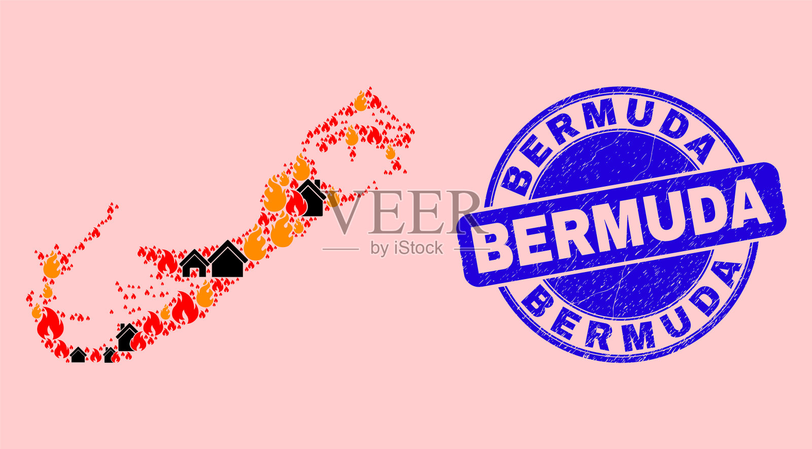 百慕大群岛地图马赛克火和财产插画图片素材