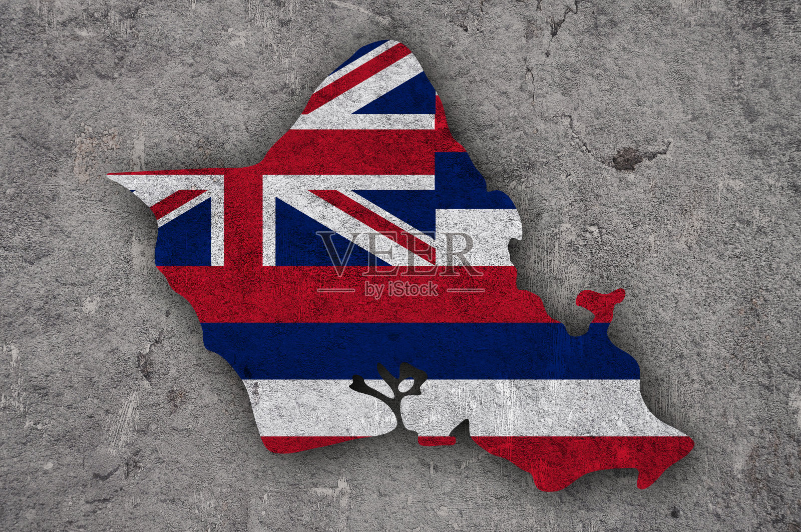 风化混凝土上的瓦胡岛地图和旗帜插画图片素材