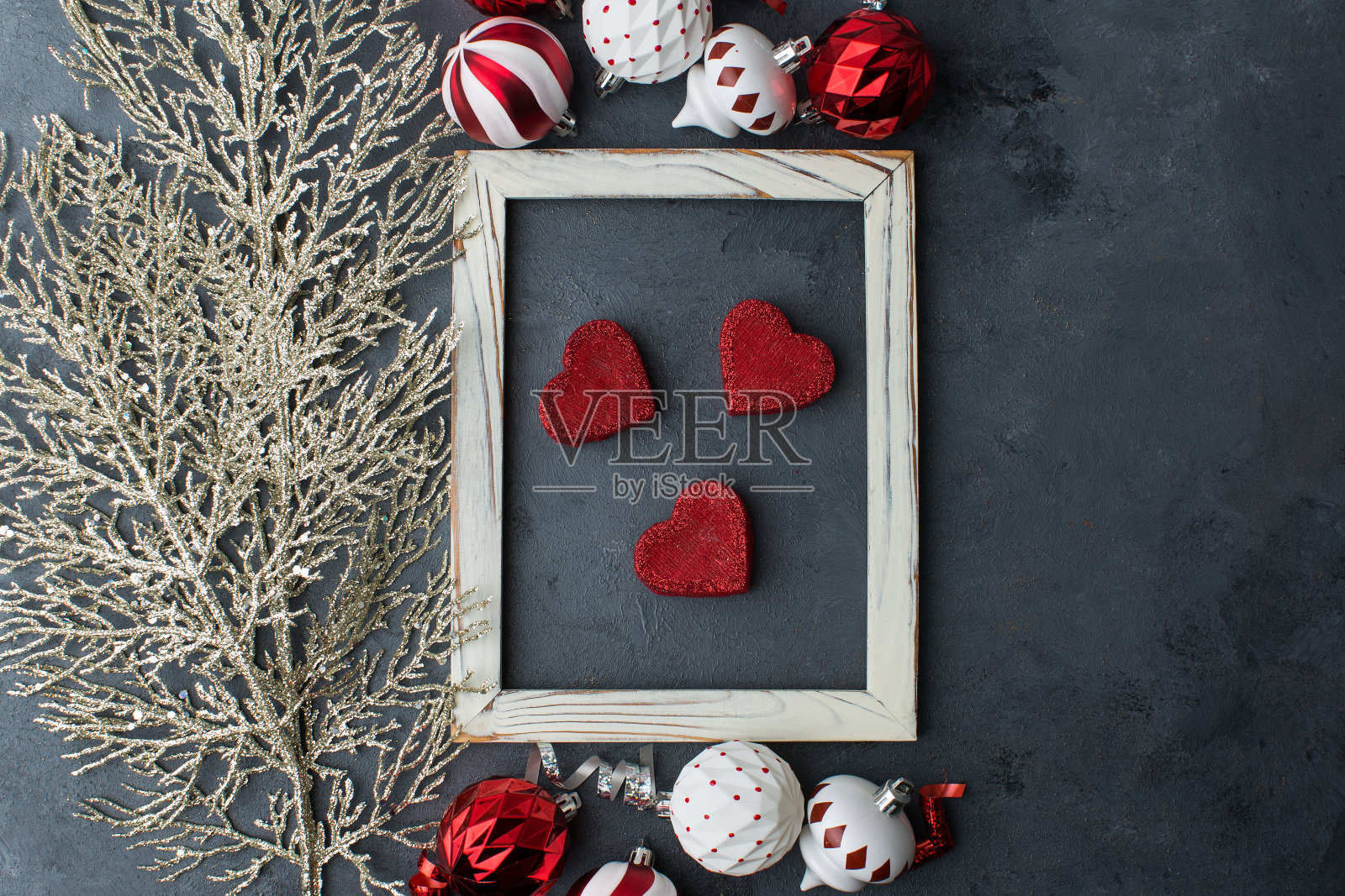 相框，圣诞树和冷杉照片摄影图片