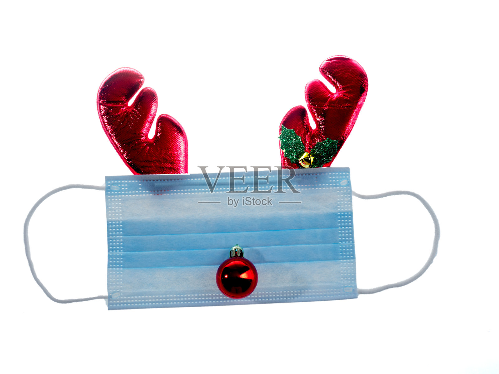 仿圣诞老人驯鹿制作的医用面具照片摄影图片