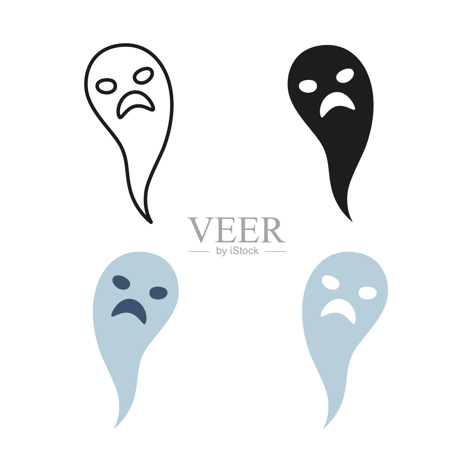 万圣节幽灵，轮廓，充满色彩。设计元素图片