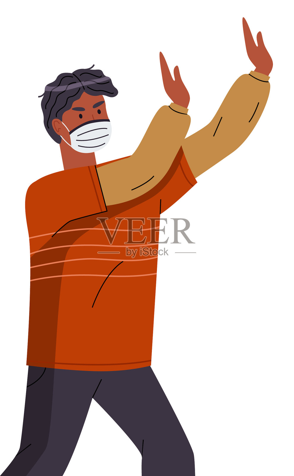 美国黑人戴着医用面具表演停止设计元素图片