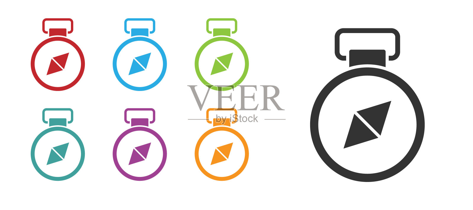 黑色指南针图标孤立在白色背景上。迎风玫瑰导航符号。风玫瑰标志。设置彩色图标。向量图标素材