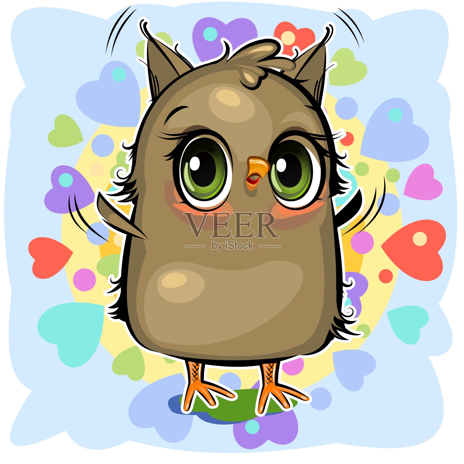 小猫头鹰。那个滑稽的小妞要逃跑了。可爱又有趣的小妞。白色背景上的孤立物体。插图。卡通风格。向量设计元素图片