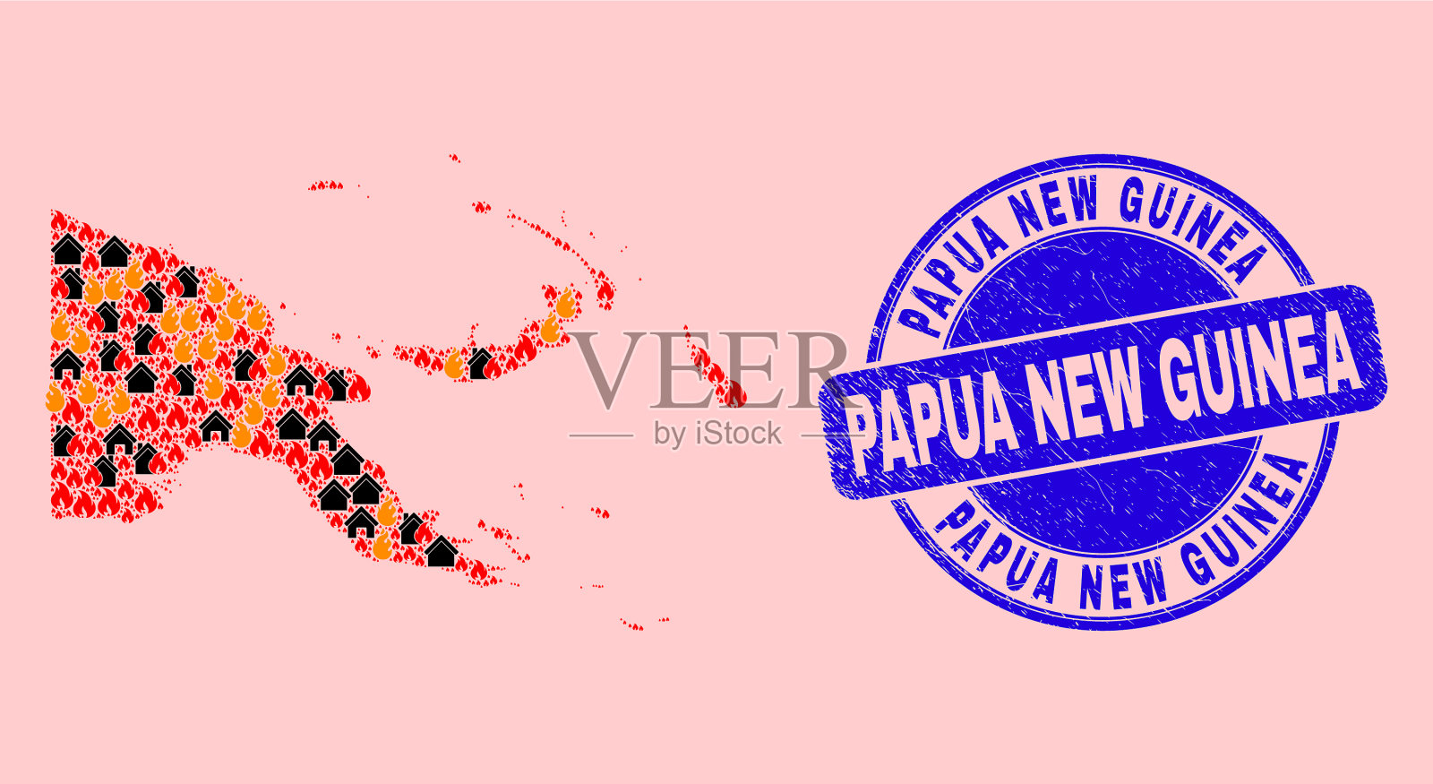 巴布亚新几内亚地图马赛克火焰和插画图片素材