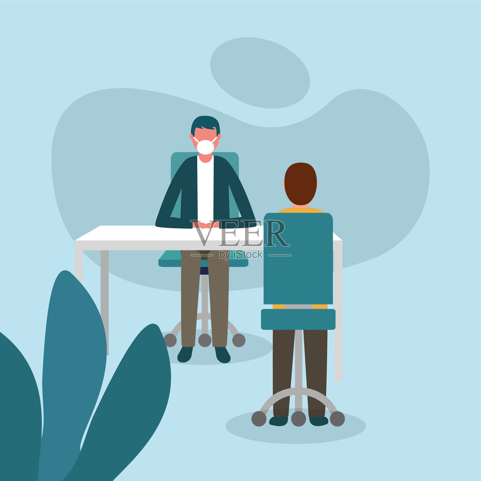 办公室里戴着面具的男人之间的距离插画图片素材