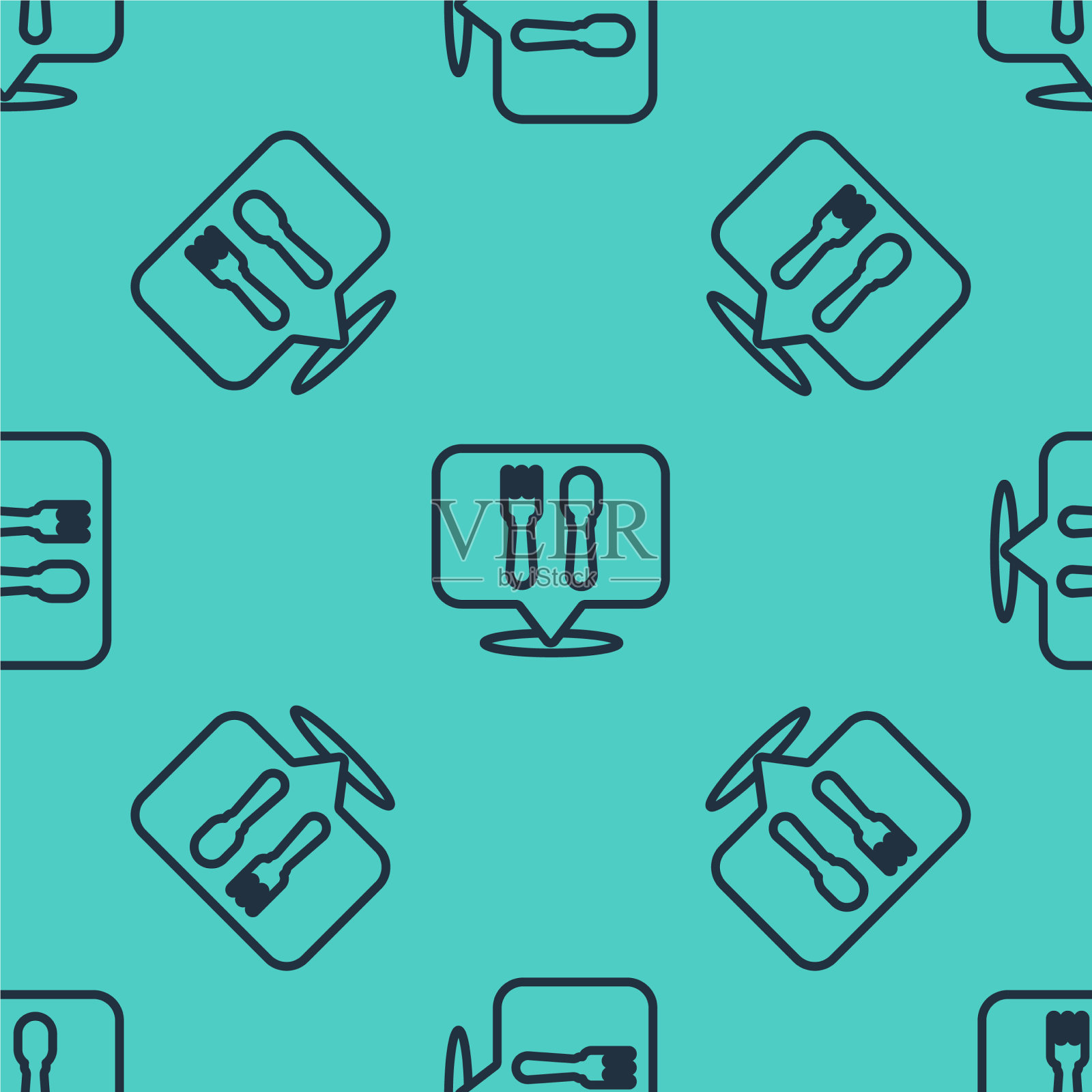 黑线咖啡店和餐厅位置图标插画图片素材