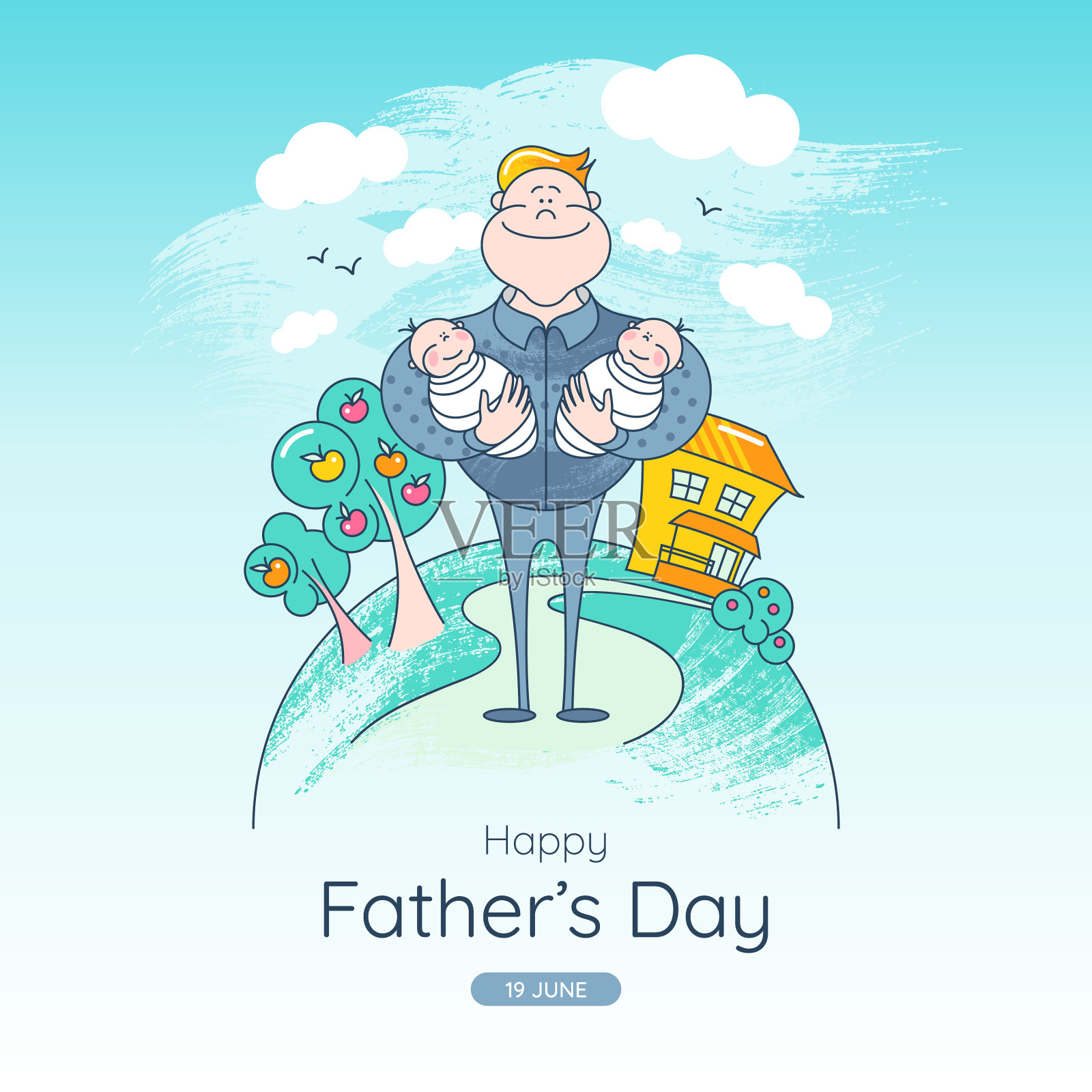 父亲节，父亲把孩子抱在怀里插画图片素材