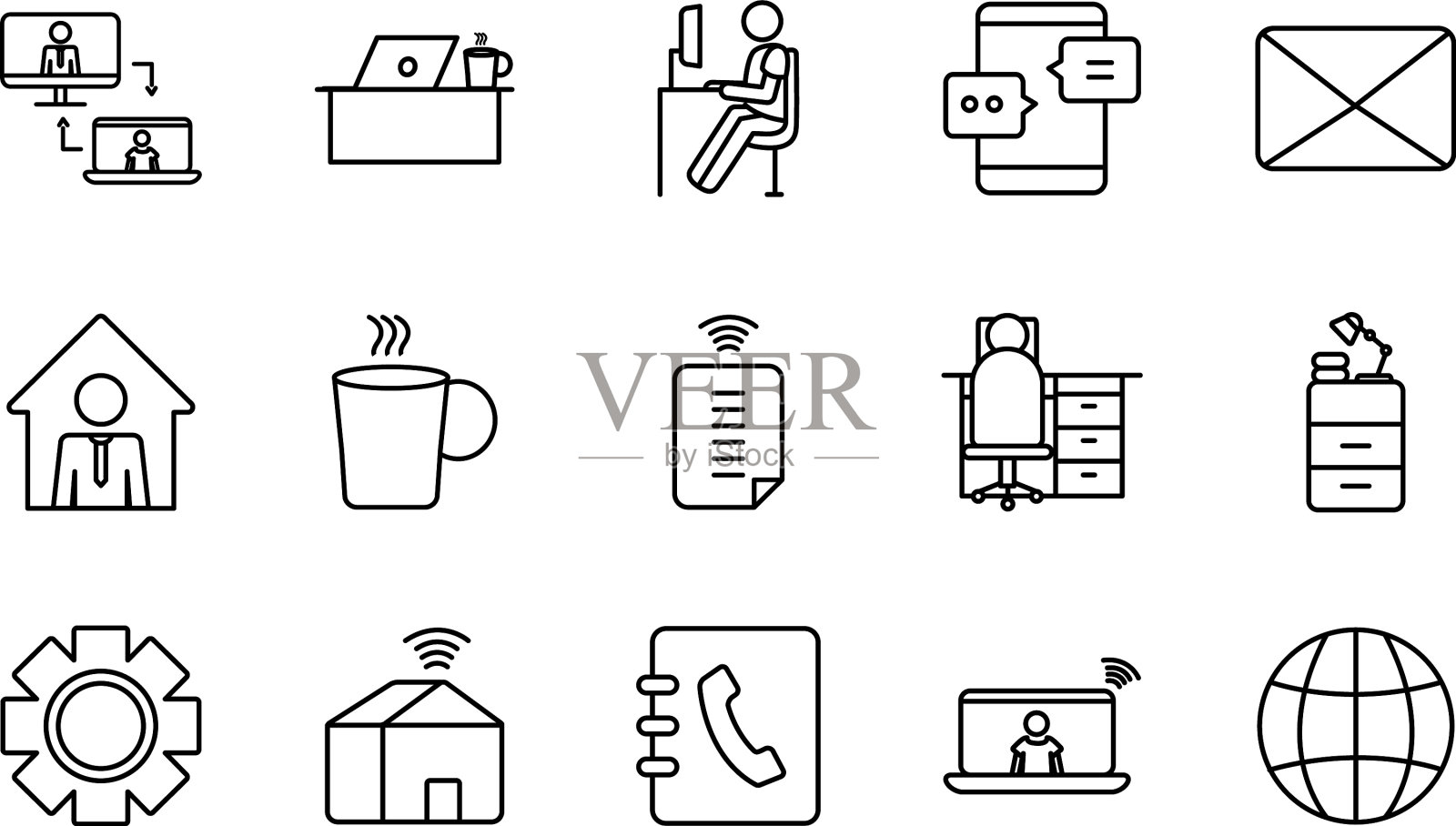 信封工作和技术图标设置线条风格图标素材
