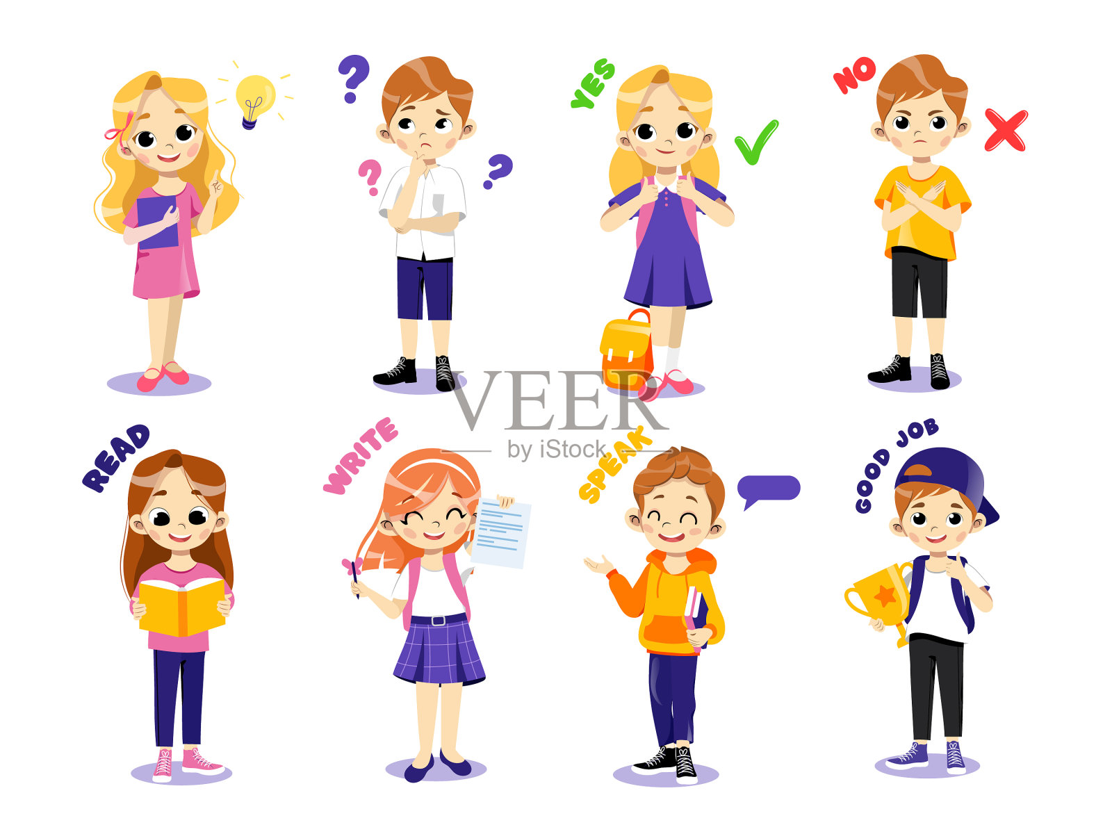 回到学校的概念让孩子们尴尬不堪插画图片素材