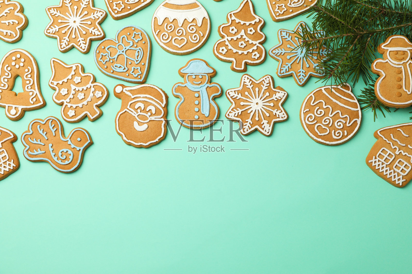 美味的圣诞饼干薄荷背景，文字空间照片摄影图片