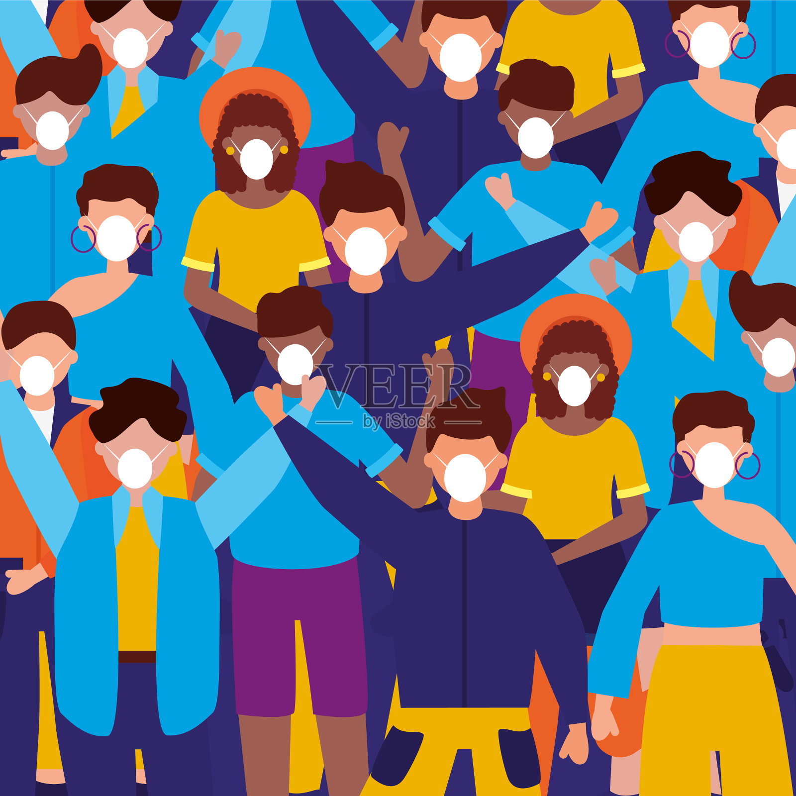 人带医用口罩的背景设计插画图片素材