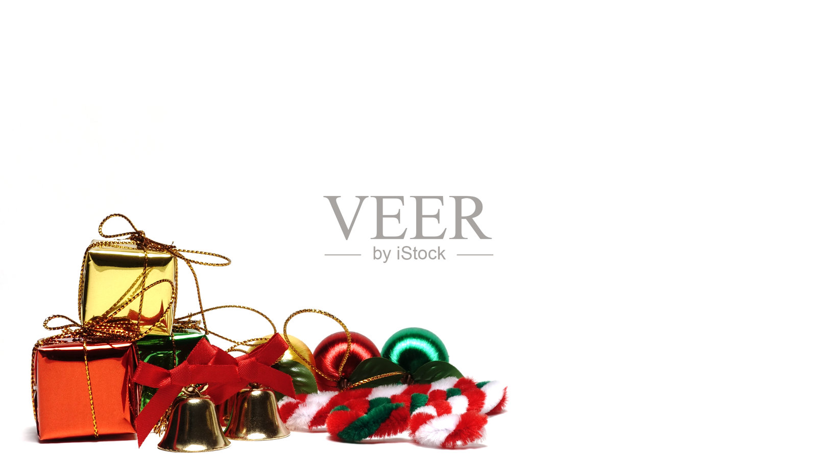 圣诞装饰白色背景，礼物照片摄影图片