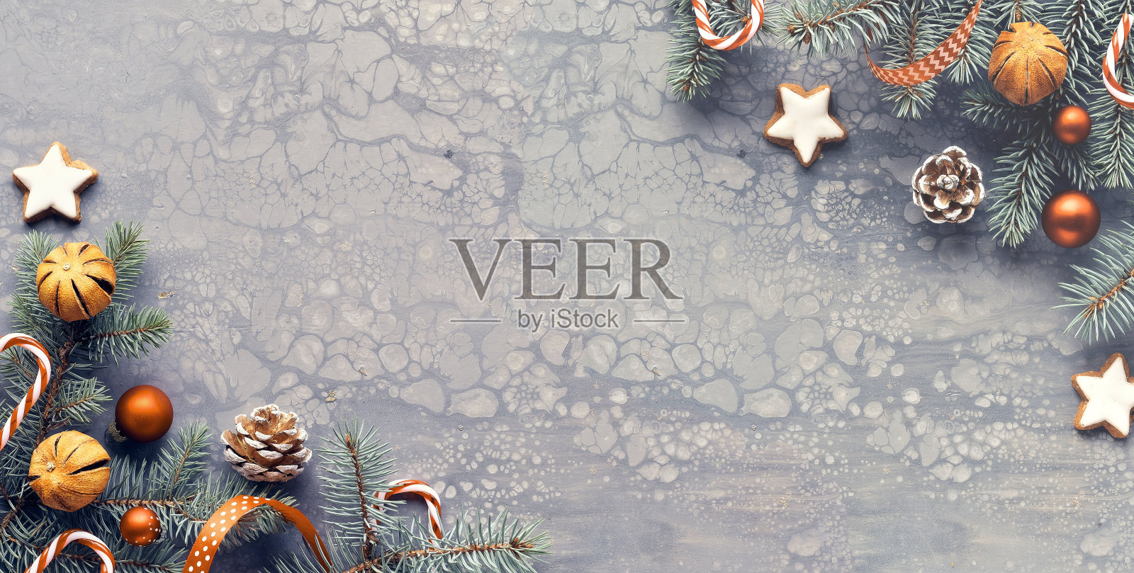 灰色纹理圣诞全景横幅背景，复制空间零浪费圣诞装饰照片摄影图片