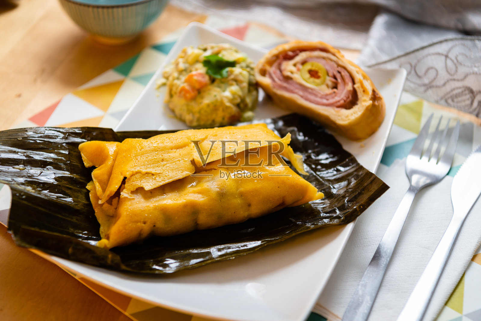 哈拉卡，委内瑞拉圣诞美食。照片摄影图片