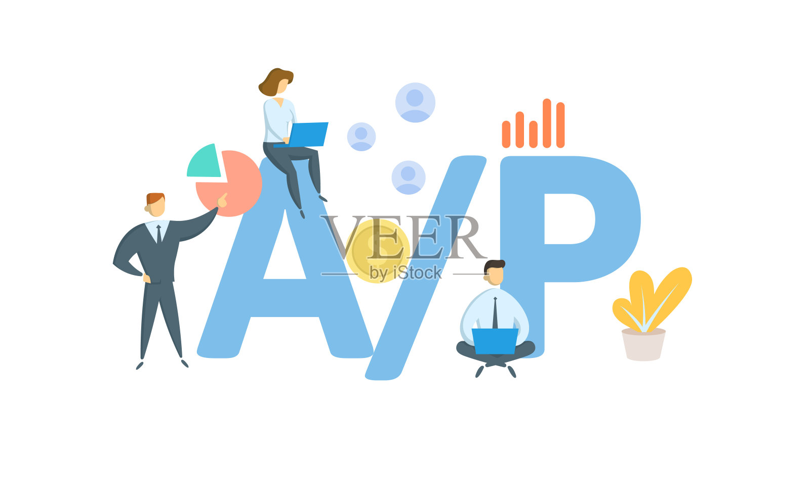 A/P，付款授权。概念与关键字，人和图标。平面向量插图。孤立在白色的。插画图片素材