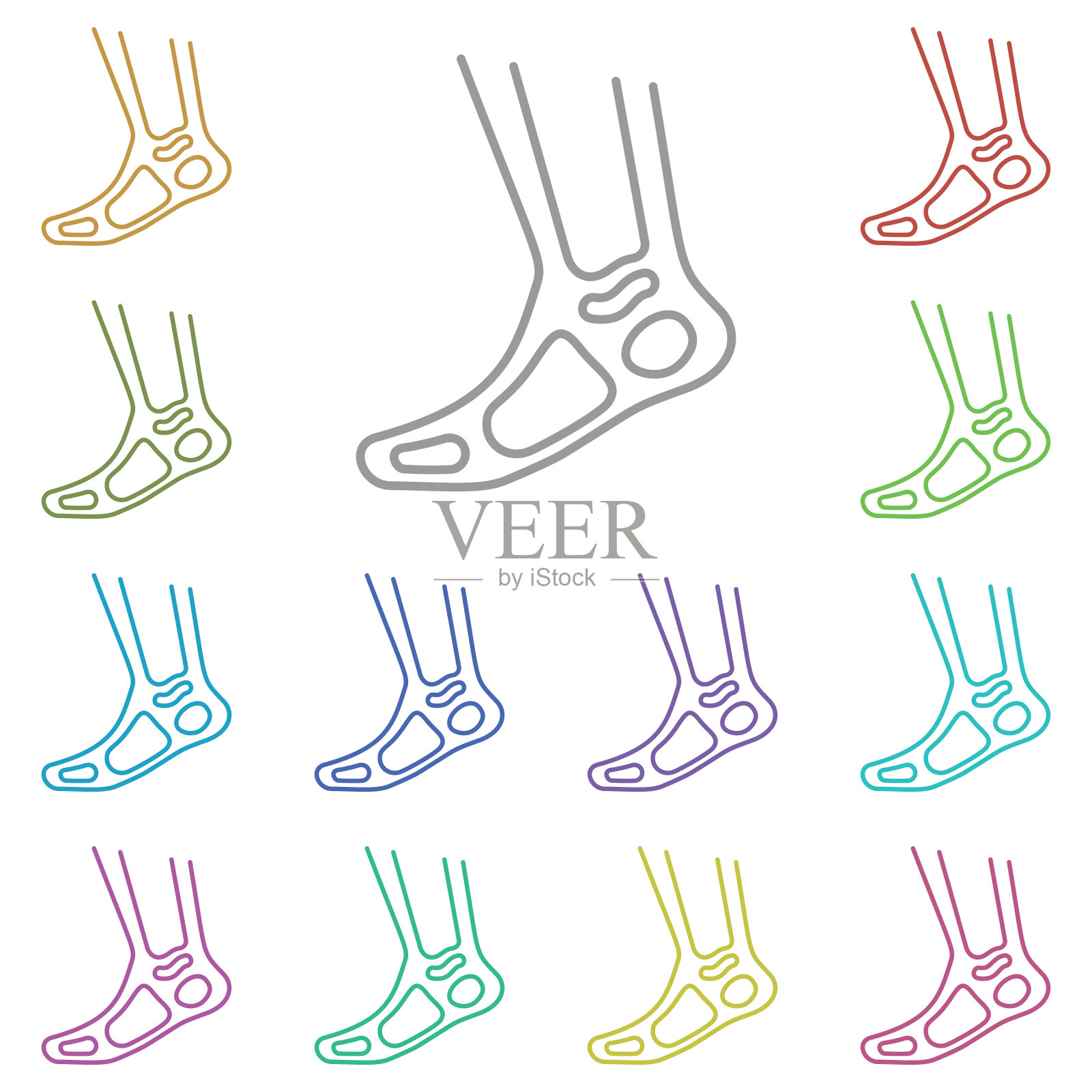 腿、骨多色图标。简单的细线，轮廓矢量骨损伤图标用户界面和用户体验，网站或手机应用程序插画图片素材