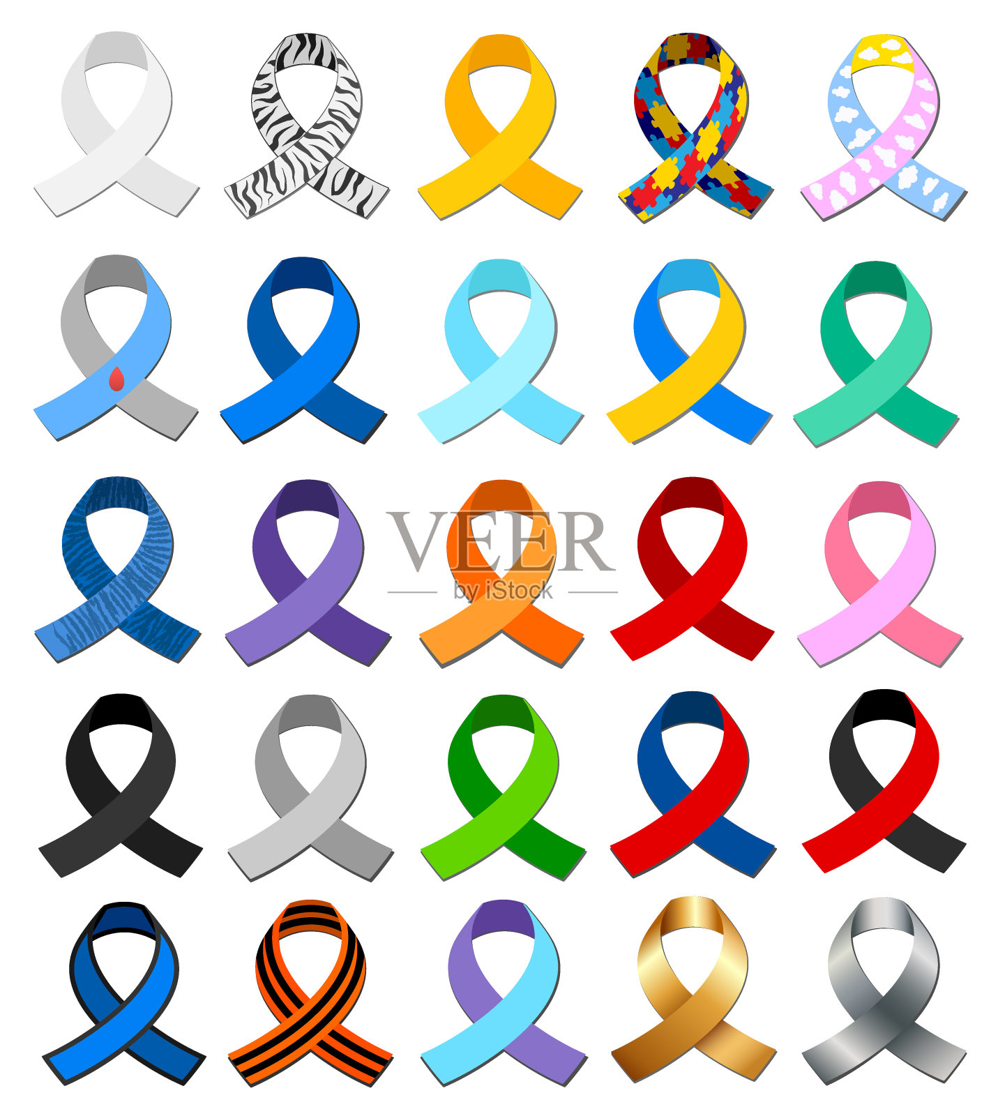 一套不同的彩色象征性丝带在简单的现代平面设计插画图片素材