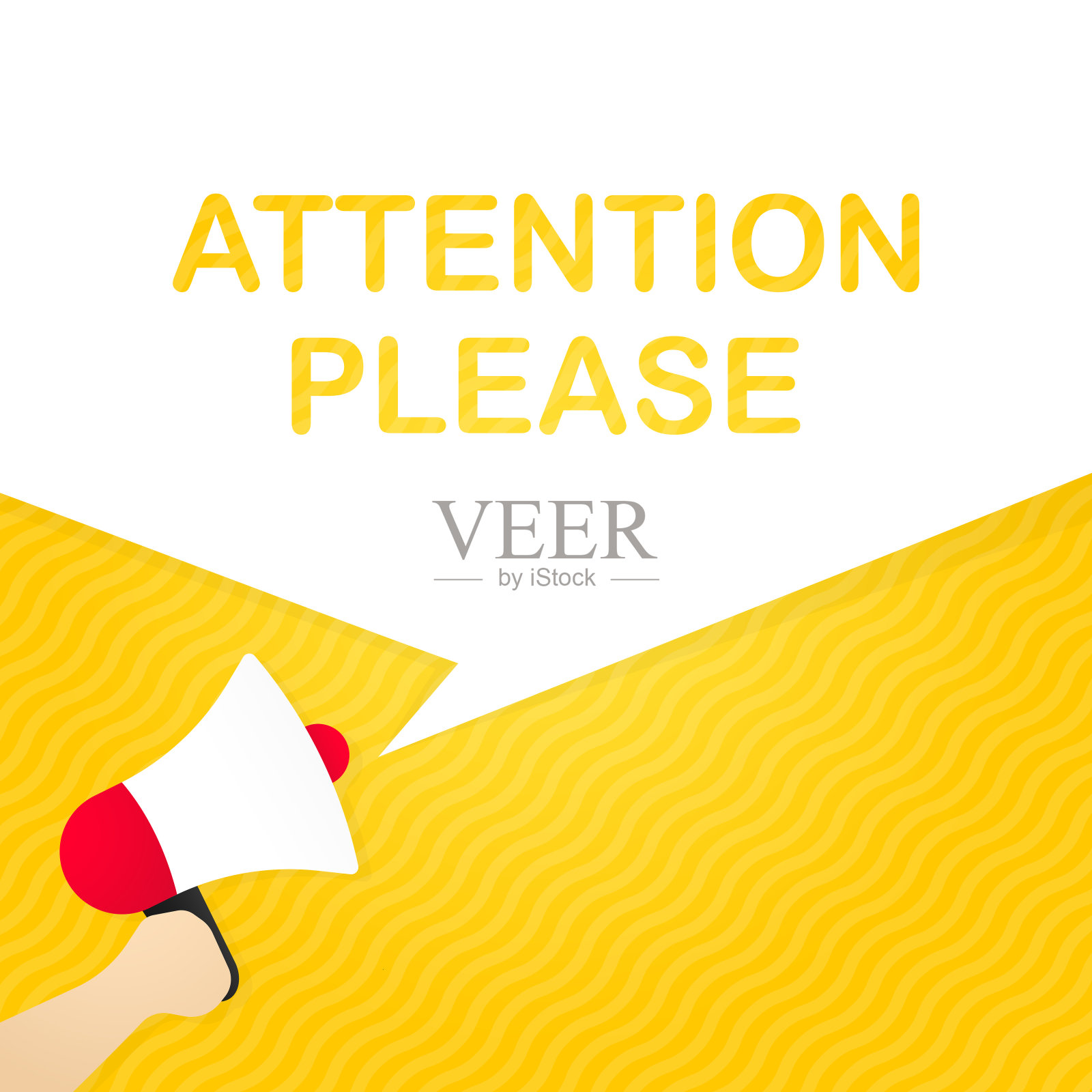 手持扩音器，注意请在气泡演讲横幅中留言。扬声器。公告。广告。向量EPS 10。在白色背景上隔离插画图片素材