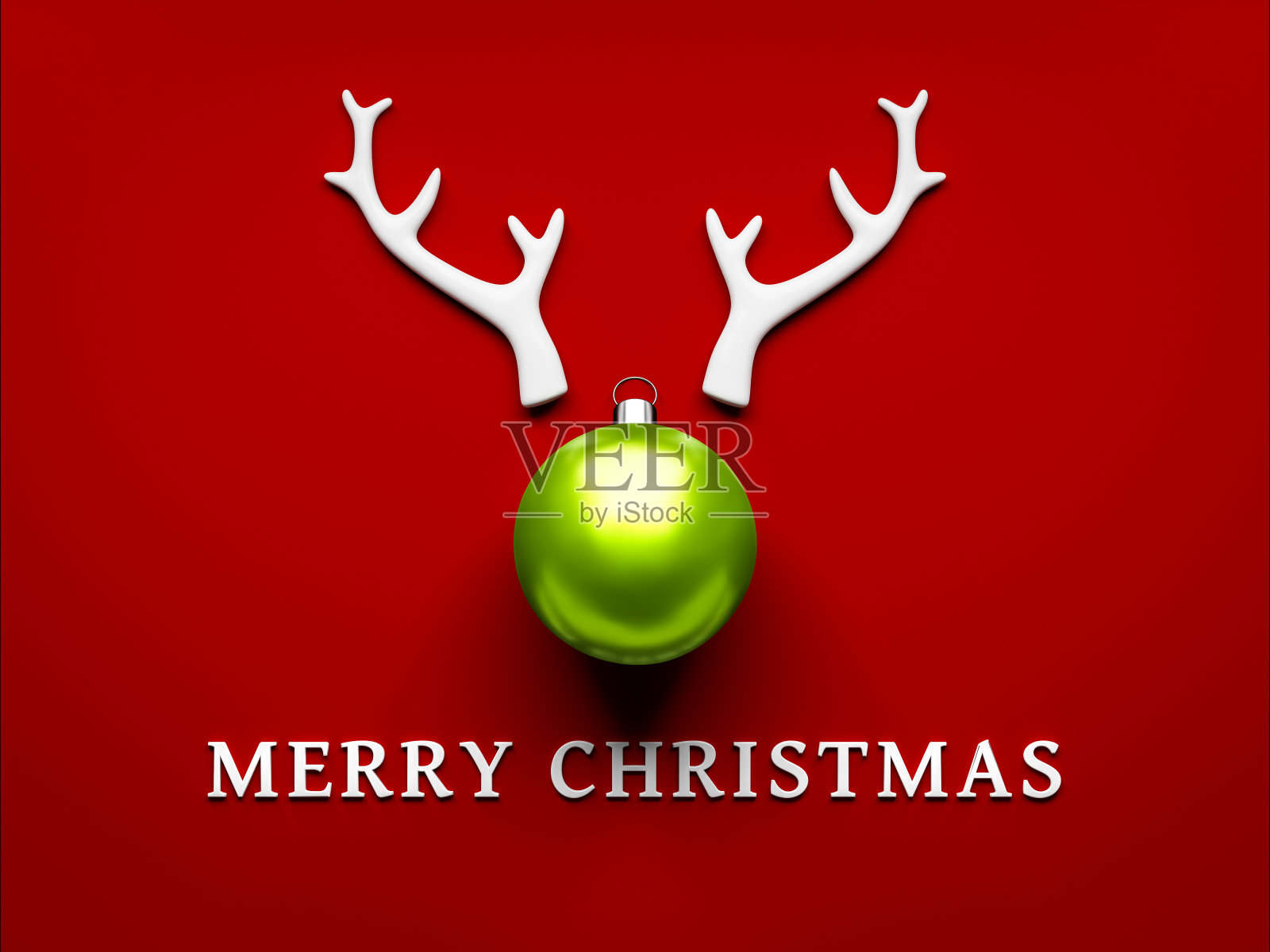 圣诞节装饰：鹿角和绿色球照片摄影图片