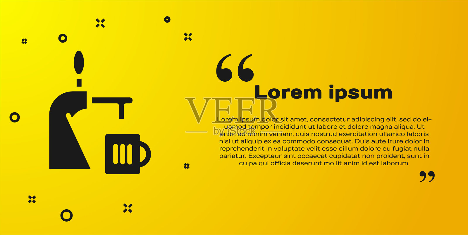 黑色啤酒龙头与玻璃图标隔离在黄色插画图片素材