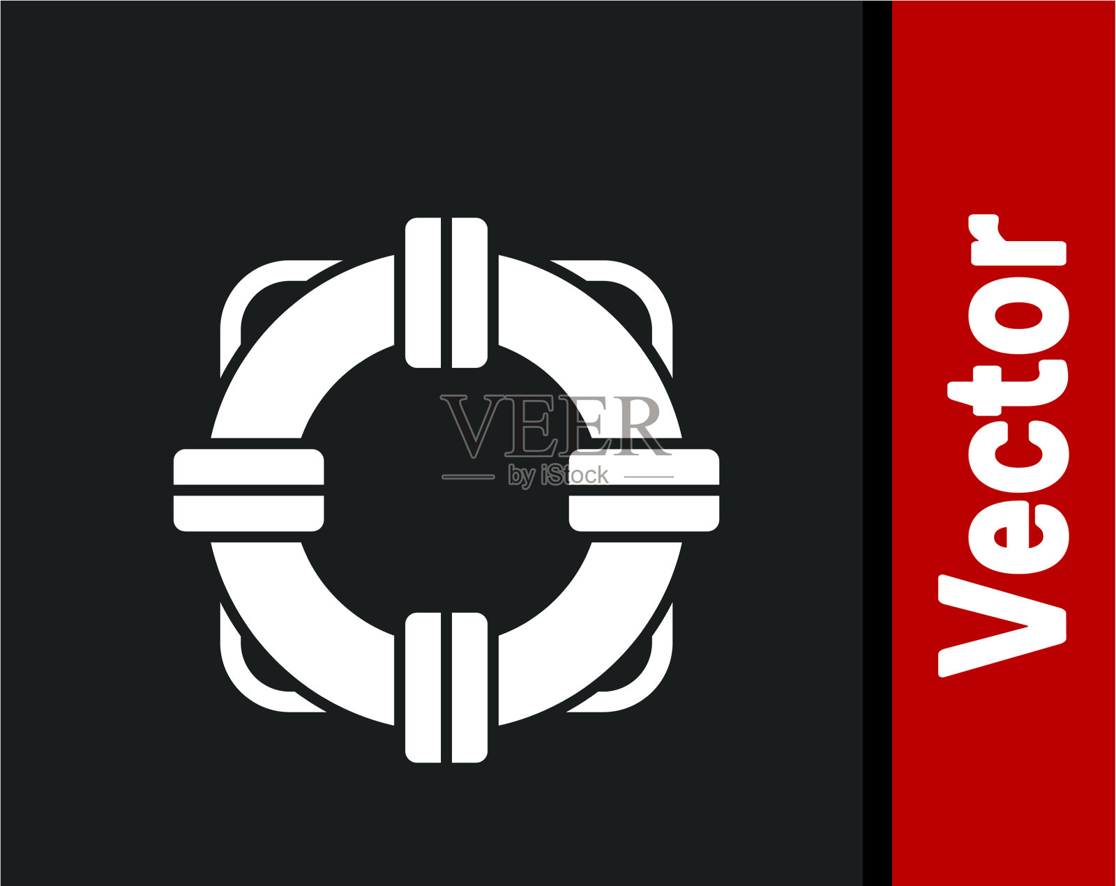 白色救生圈图标孤立在黑色背景上图标素材