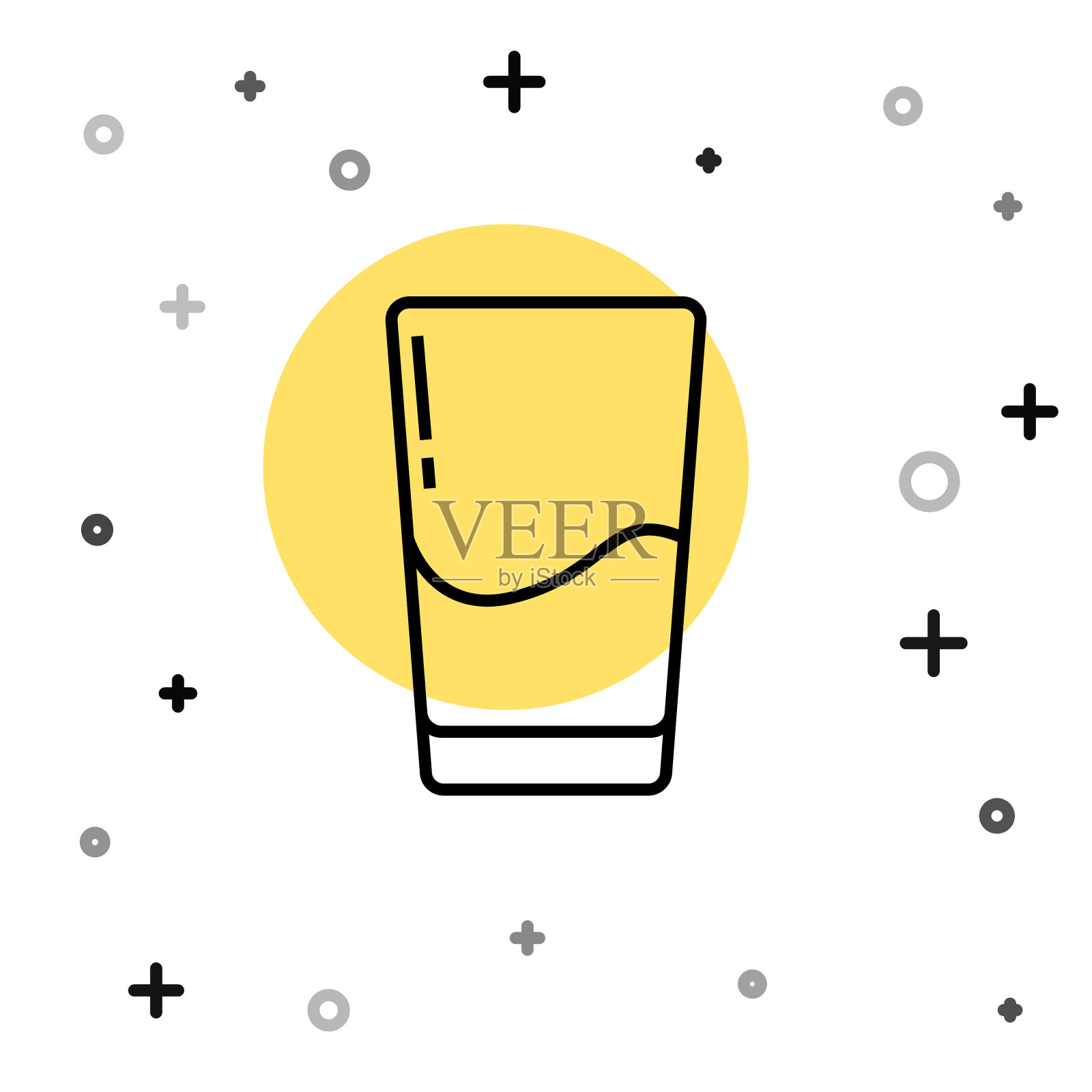 黑色线条玻璃与水图标隔离在白色图标素材