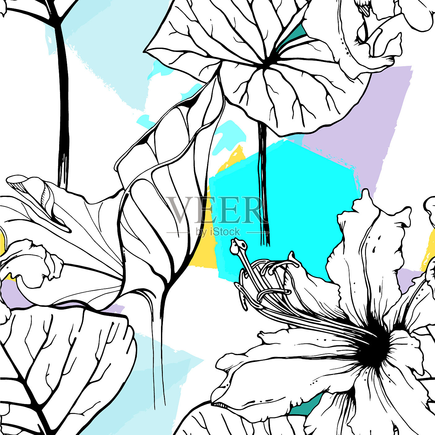 几何印花热带丛林叶刷插画图片素材