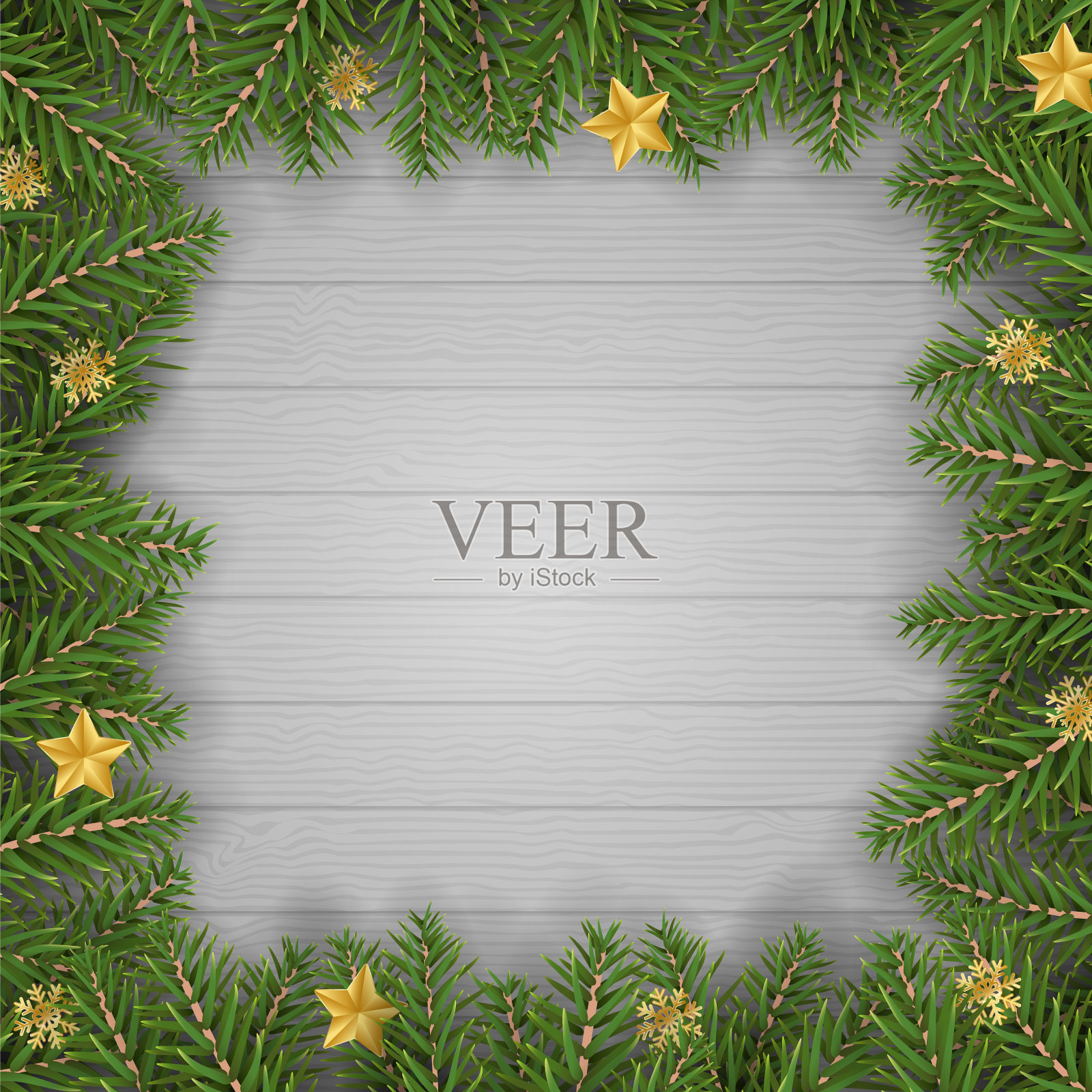 圣诞冷杉树边界装饰和图片框矢量插图插画图片素材