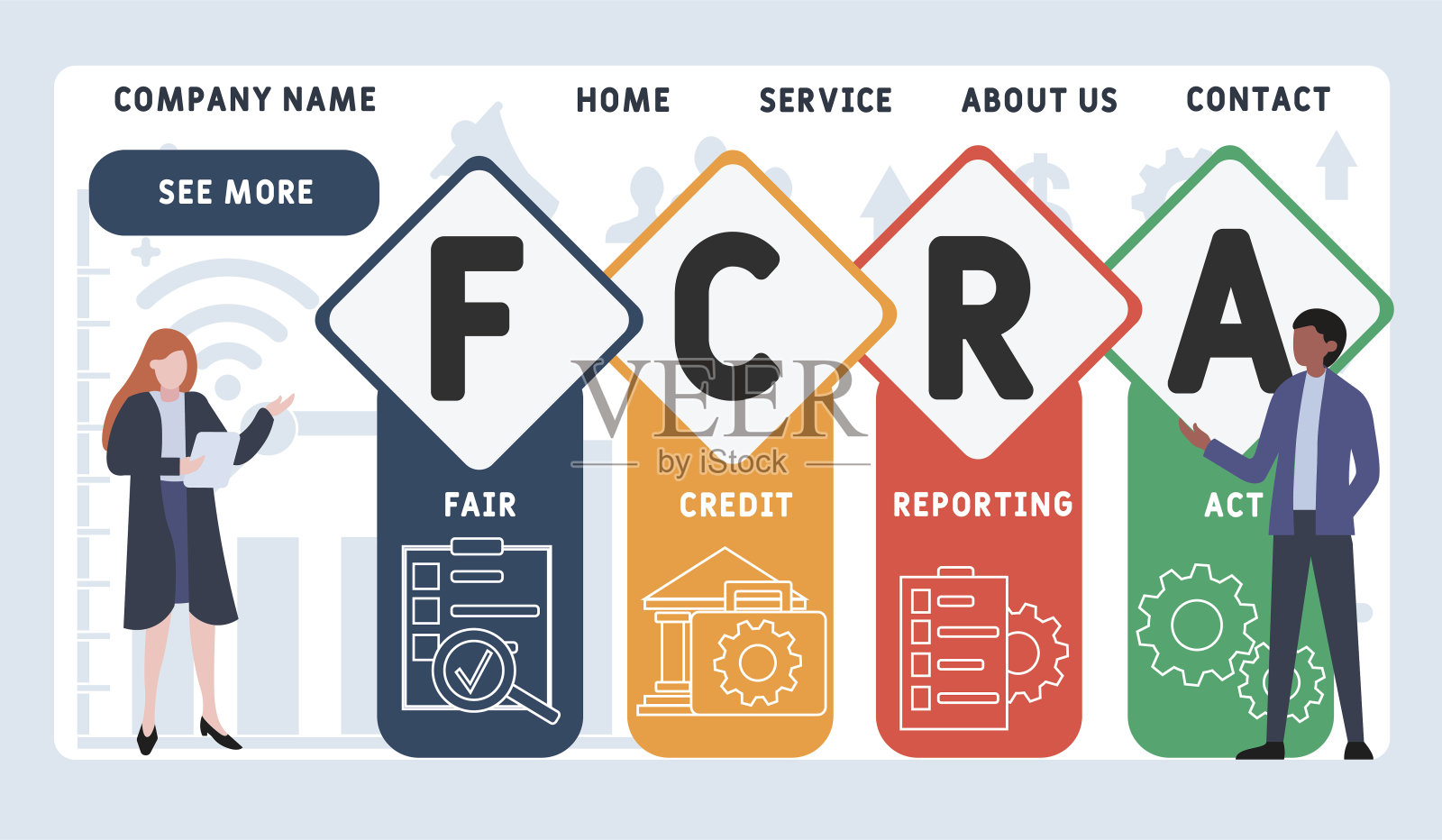 矢量网站设计模板。公平信用报告法首字母缩写，商业概念。设计模板素材