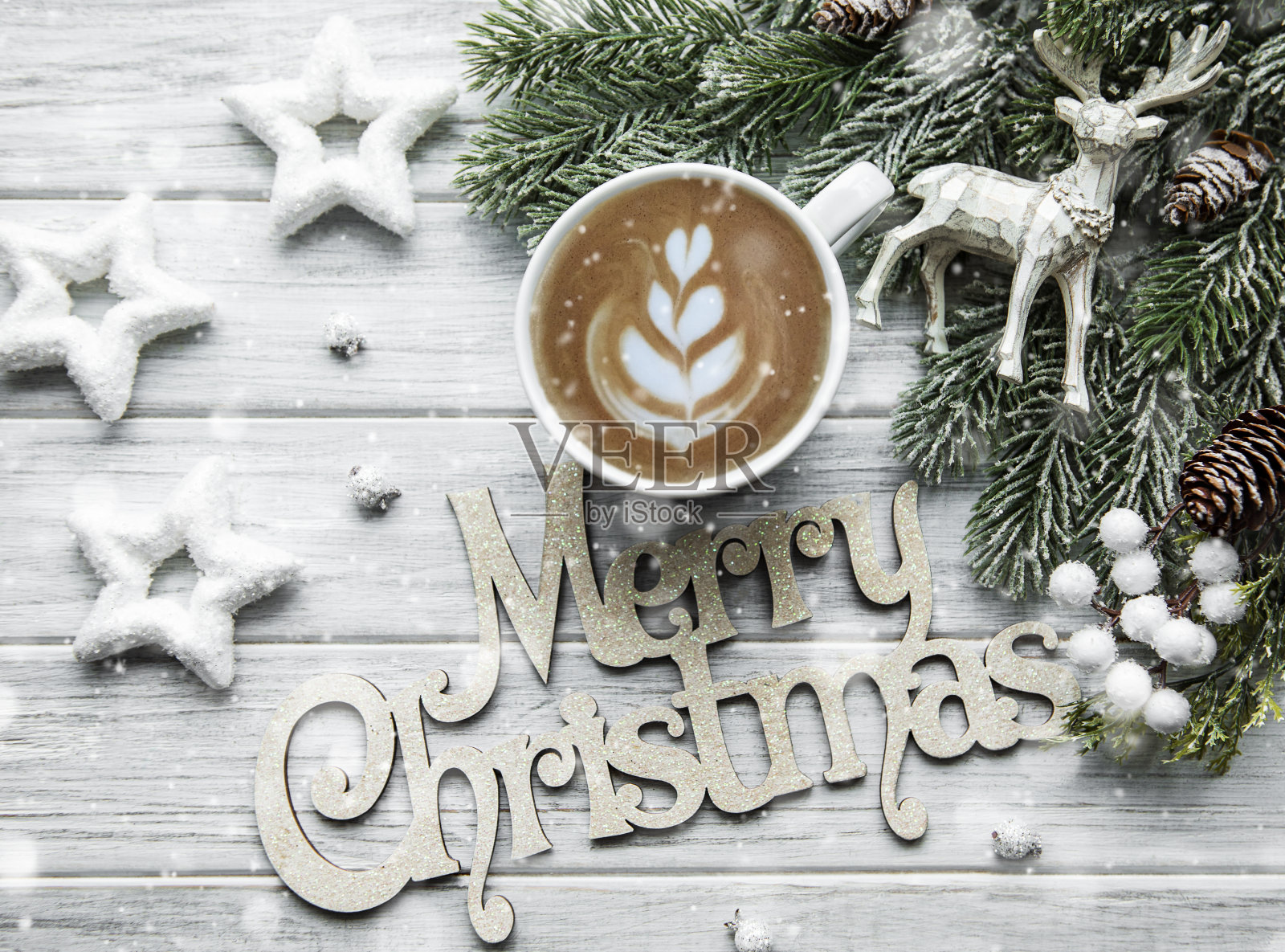 圣诞节新年咖啡杯贺卡照片摄影图片