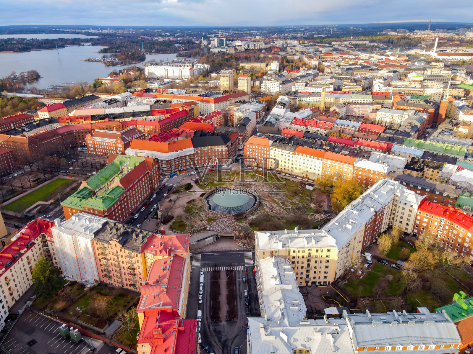 彩色赫尔辛基鸟瞰图。赫尔辛基全景鸟瞰图照片摄影图片