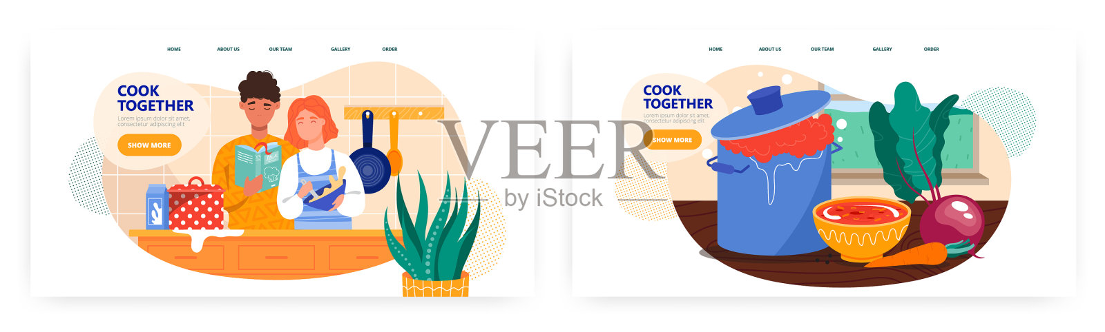 一家人在厨房一起做饭设计模板素材