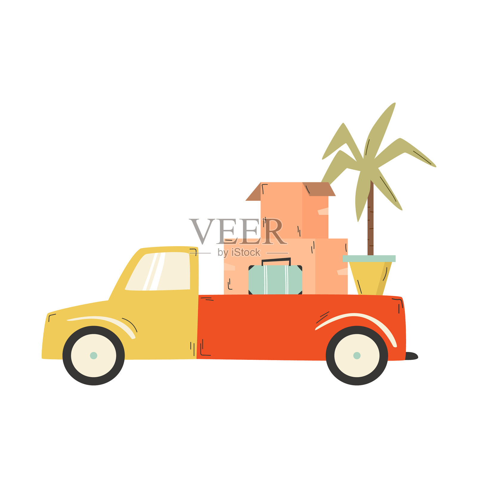 卡车载着纸板箱手提箱设计元素图片