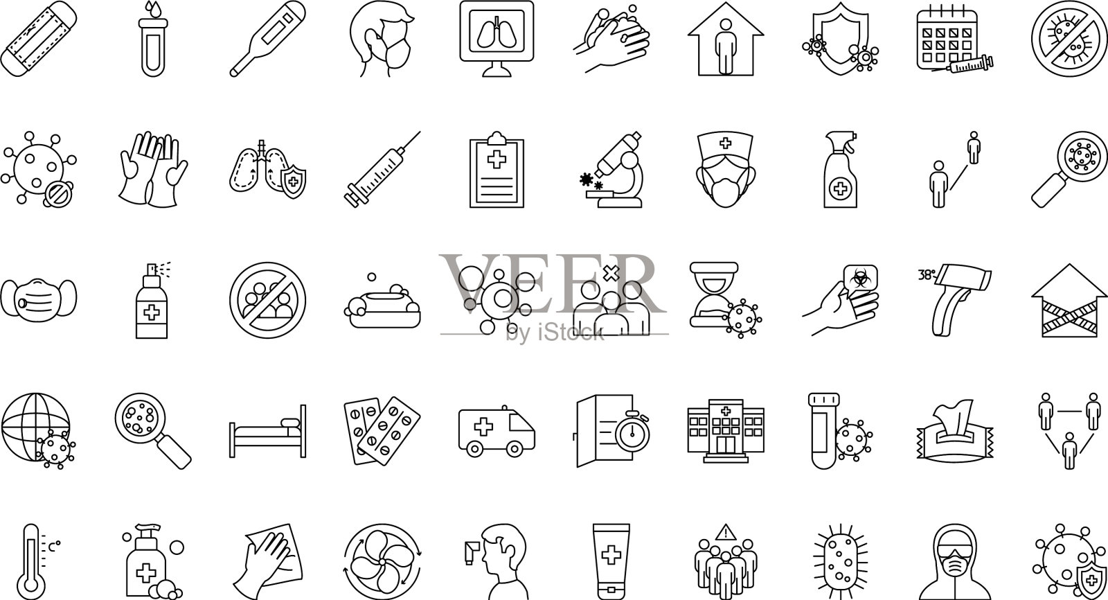 停止冠状病毒图标设置线条样式图标素材