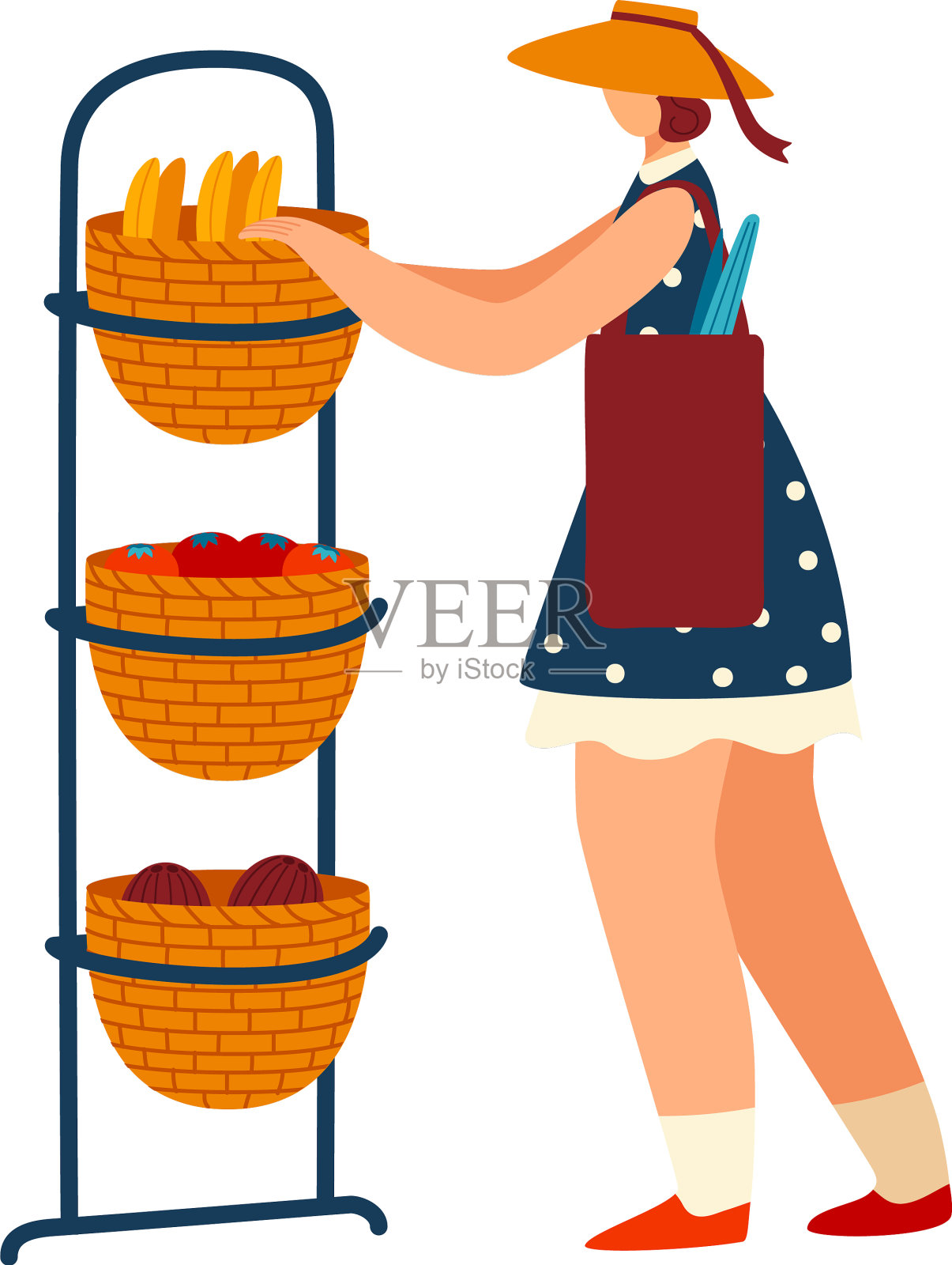 女角色面包房厨师推着糕点柜设计元素图片