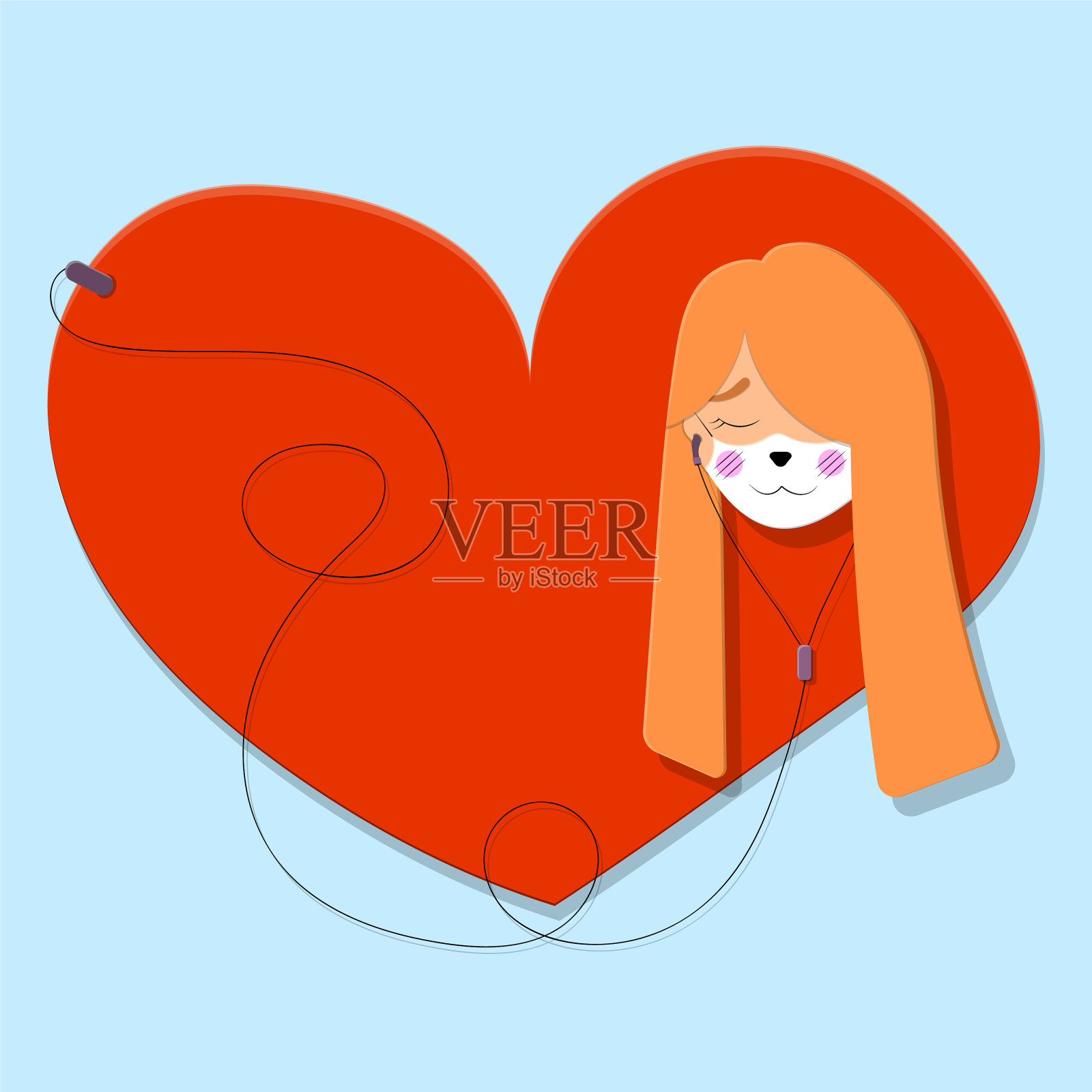 一个红头发带着医用面具的可爱女孩插画图片素材