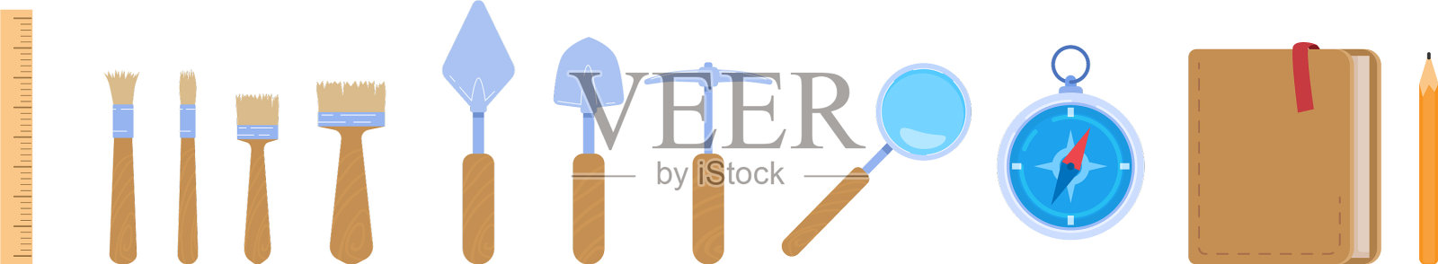 考古学家挖掘工具集图标孤立图标素材