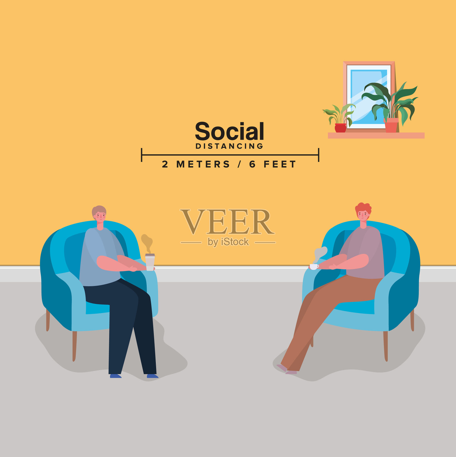 坐在椅子上的男人之间的社交距离插画图片素材
