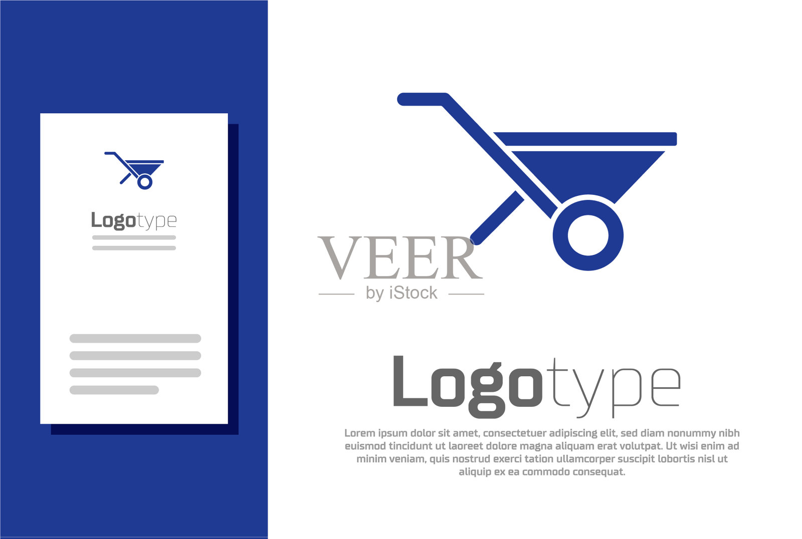 蓝色独轮手推车图标孤立在白色背景插画图片素材