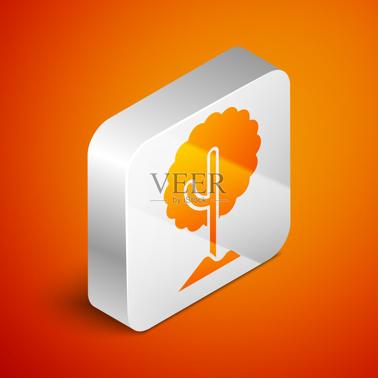 等距树图标孤立在橙色背景插画图片素材