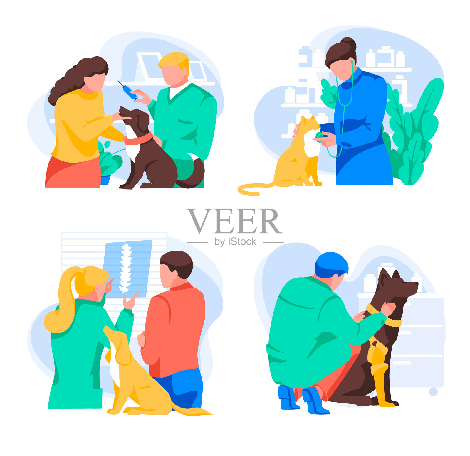 宠物治疗收集不同的兽医插画图片素材