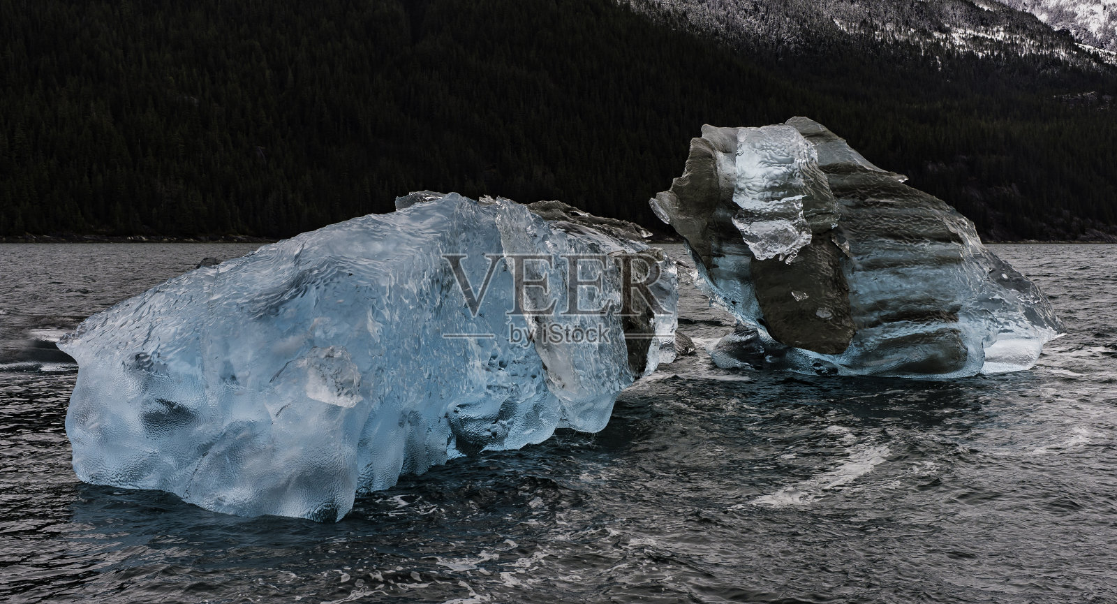 道斯冰川冰，恩迪科特手臂在福特恐怖荒野;汤加斯国家森林。阿拉斯加。蓝色的冰山或冰山碎片。有透明的蓝色冰形成的冰。照片摄影图片
