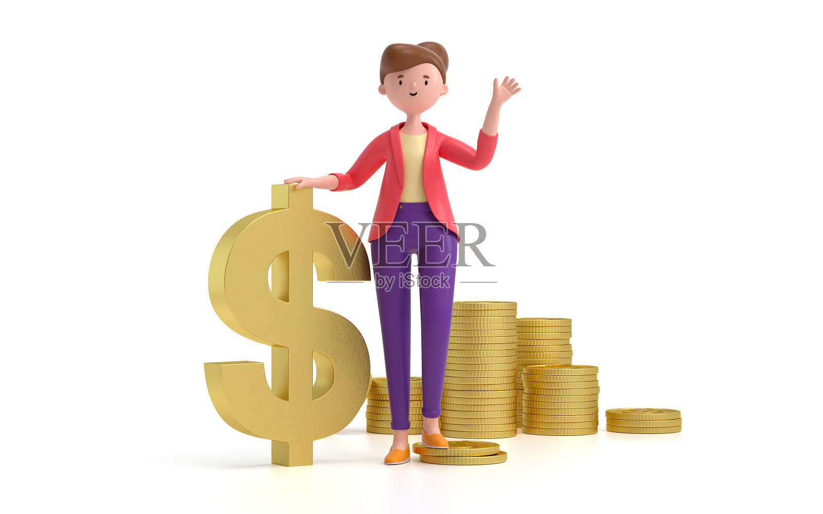 卡通人物和钱站在一起照片摄影图片