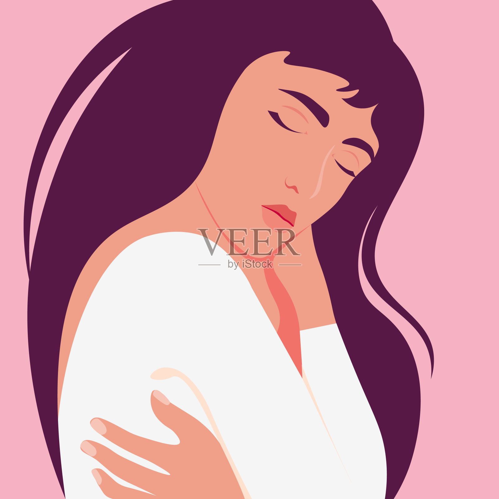 亚洲女人拥抱自己。自我帮助。插画图片素材