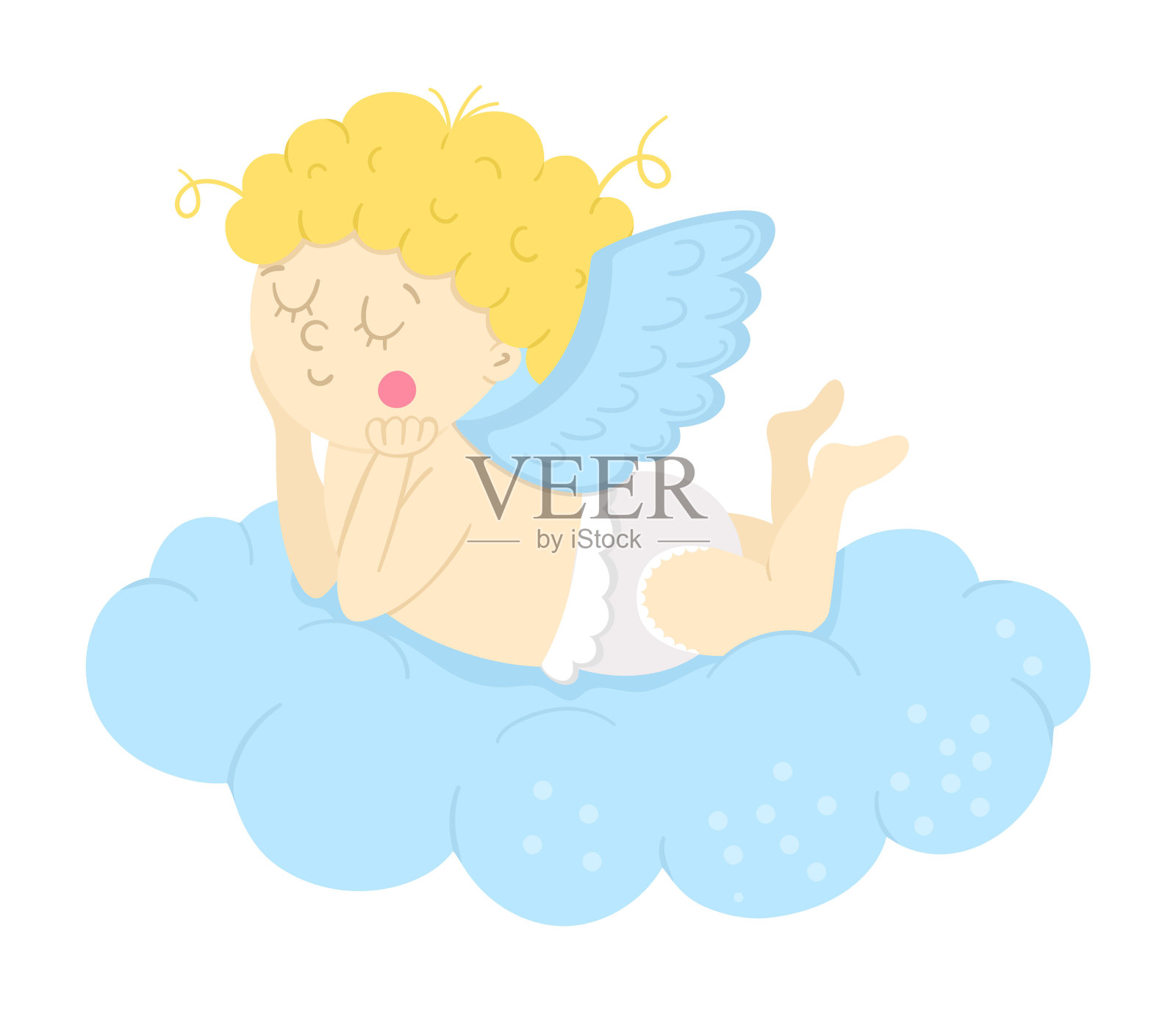 向量丘比特躺在云和梦想。有趣的情人节角色。快乐的爱情展翅的天使。顽皮的小天使图标孤立在白色的背景。设计元素图片