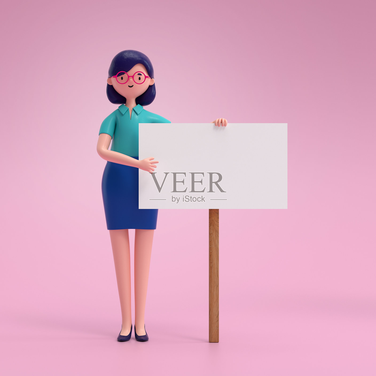 卡通人物举着空的白色标语牌照片摄影图片