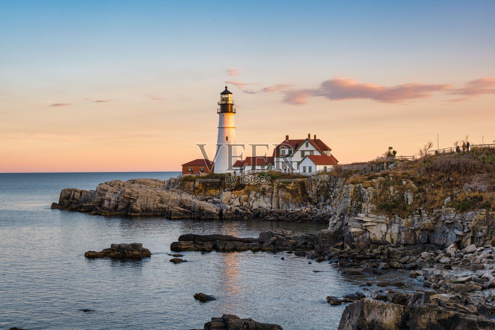 日落时分的波特兰车头灯照片摄影图片
